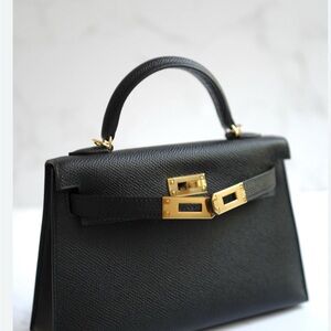 Kally Black Leather Satchel with Gold Accents